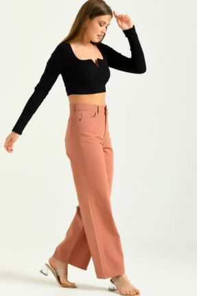 شلوار جین نارنجی زنانه پاچه راحت فاق بلند کد 315545610