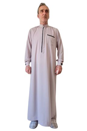 لباس مجلسی بژ مردانه یقه دکمه دار کرپ سایز بزرگ بدون آستر کد 821834974