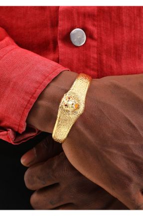 دستبند جواهر طلائی مردانه فلزی کد 744365966