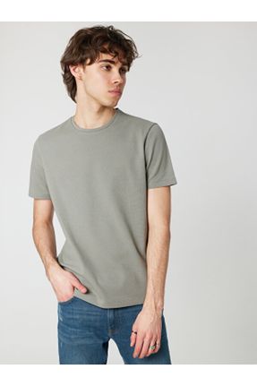 تی شرت خاکی مردانه فرم فیت یقه گرد تکی کد 683463742