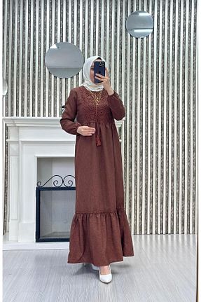 لباس حجاب قهوه ای زنانه اسلیم فیت Moda Krash - کد 829515432