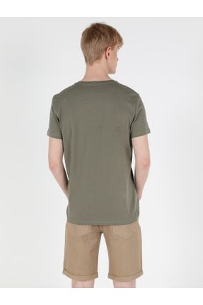 تی شرت خاکی مردانه رگولار یقه گرد تکی کد 42427181