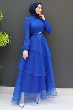 لباس مجلسی حجاب سرمه ای زنانه یقه ایستاده GİZ AGİYİM - کد 829616489