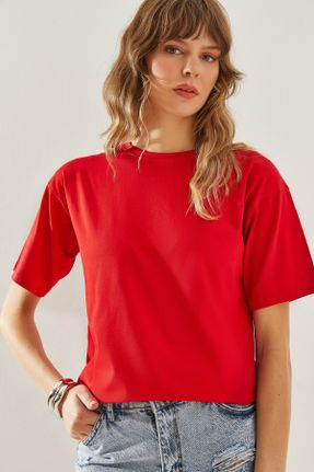 تی شرت قرمز زنانه یقه گرد کد 829670616