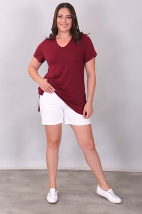 تی شرت زرشکی زنانه ویسکون سایز بزرگ کد 42644809
