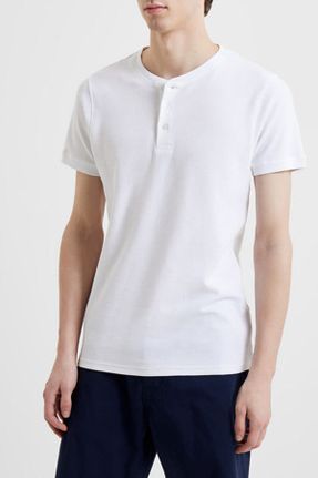 تی شرت سفید مردانه رگولار یقه دکمه دار پارچه ای کد 699780303