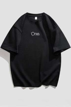 تی شرت مشکی مردانه یقه گرد پنبه (نخی) رگولار تکی طراحی کد 807947742