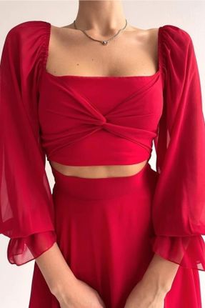 لباس قرمز زنانه بافتنی پلی استر رگولار آستین-بلند کد 191326420