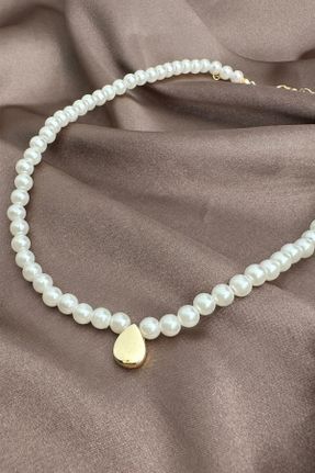 گردنبند جواهر سفید زنانه مروارید کد 168719332