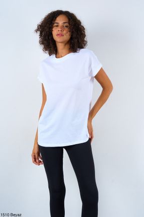تی شرت سفید زنانه رگولار یقه گرد پنبه (نخی) تکی بیسیک کد 816719671