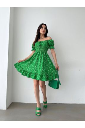 لباس سبز زنانه بافتنی تور تنگ آستین-بلند کد 817499408