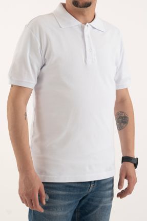 تی شرت سفید مردانه اسلیم فیت یقه پولو پنبه (نخی) تکی بیسیک کد 825056543