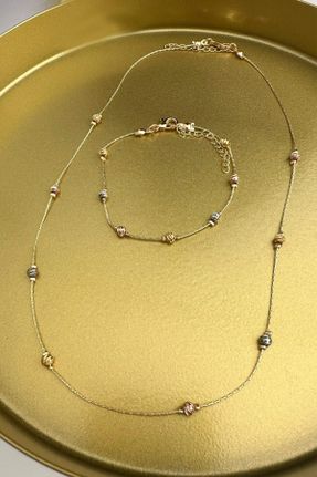 گردنبند جواهر بژ زنانه روکش طلا کد 375721793