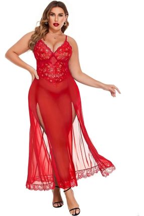 لباس شب سایز بزرگ قرمز زنانه دانتل کد 809907949