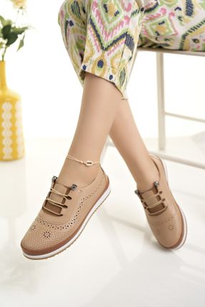 کفش کژوال بژ زنانه چرم مصنوعی پاشنه کوتاه ( 4 - 1 cm ) پاشنه ساده کد 743932521