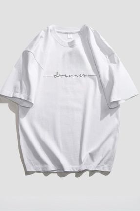 تی شرت سفید زنانه پنبه (نخی) یقه گرد رگولار تکی طراحی کد 807836560