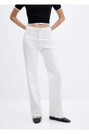 شلوار جین سفید زنانه پاچه رگولار پنبه (نخی) ساده کد 737855921