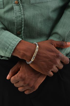 دستبند جواهر طلائی مردانه چرم طبیعی کد 744115849