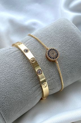 دستبند جواهر طلائی زنانه روکش طلا کد 829469712