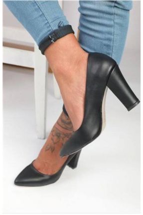 کفش پاشنه بلند کلاسیک مشکی زنانه چرم مصنوعی پاشنه ضخیم پاشنه بلند ( +10 cm) کد 791704404