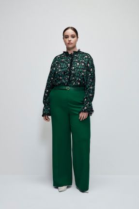 شلوار سبز زنانه بافت بافتنی پاچه راحت فاق بلند اسلیم فیت کد 775636736