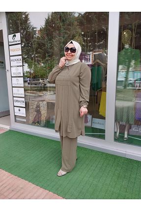ست بالاتنه و پائین تنه خاکی زنانه بافتنی red show - کد 824230109