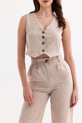 ست بالاتنه و پائین تنه بژ زنانه بافتنی kabancım - کد 823170014