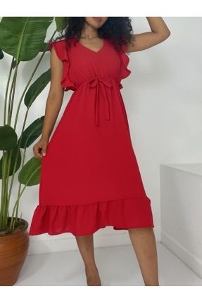 لباس قرمز زنانه بافتنی پنبه - پلی استر رگولار آستین-کوتاه کد 707060626