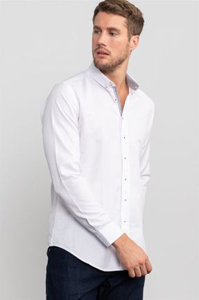 پیراهن سفید مردانه اسلیم فیت یقه پیراهنی پنبه - پلی استر کد 58861654