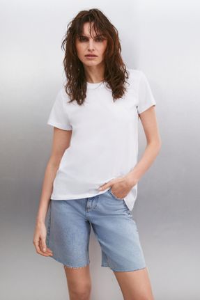 تی شرت سفید زنانه یقه گرد تکی جوان کد 51805647