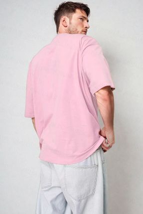 تی شرت صورتی مردانه اورسایز یقه گرد پنبه (نخی) تکی پوشاک ورزشی کد 805681474