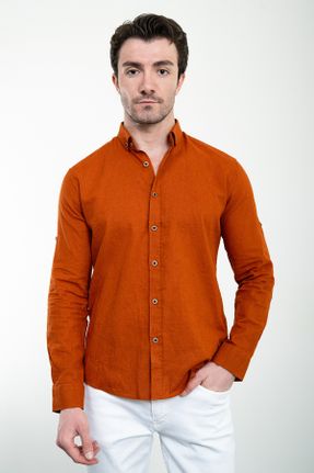 پیراهن نارنجی مردانه اسلیم فیت کتان کد 824432645