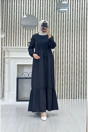 لباس مشکی زنانه اسلیم فیت بافتنی مخلوط کتان کد 829715735