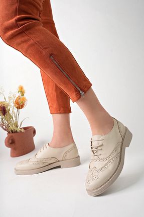 کفش آکسفورد بژ زنانه چرم خالص GNS Shoes - کد 779645570