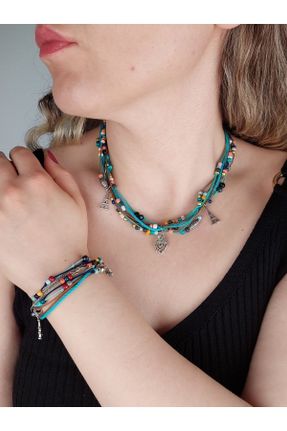 گردنبند جواهر آبی زنانه سنگی کد 49129235
