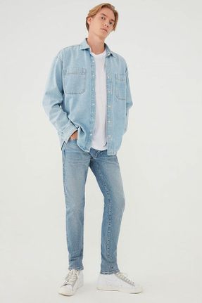 شلوار جین آبی مردانه پاچه تنگ پنبه (نخی) کد 826029873