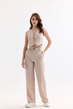 ست بالاتنه و پائین تنه بژ زنانه بافتنی kabancım - کد 823170014