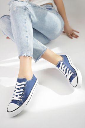 کفش اسنیکر آبی زنانه بند دار پارچه نساجی کد 802091976