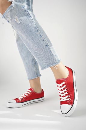 کفش اسنیکر قرمز زنانه بند دار پارچه نساجی کد 802091965