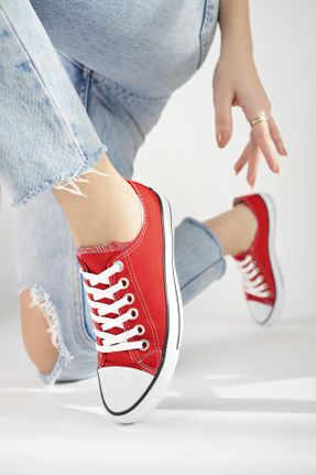 کفش اسنیکر قرمز زنانه بند دار پارچه نساجی کد 802091965