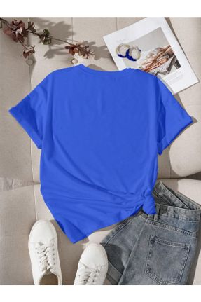 تی شرت آبی زنانه اورسایز پنبه (نخی) کد 830197980