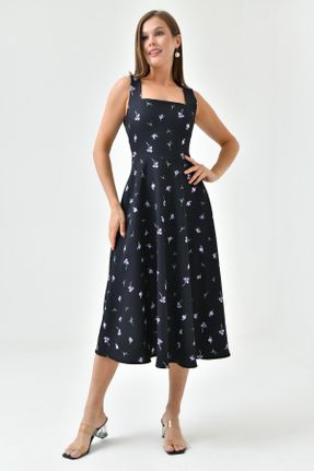 لباس مشکی زنانه بافتنی مخلوط پلی استر طرح گلدار گلوژ بند دار کد 830149101