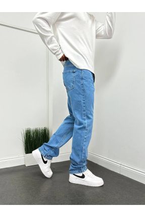 شلوار جین آبی مردانه پاچه لوله ای فاق بلند جین بلند کد 830140610