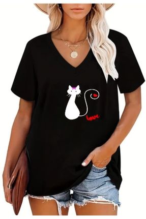 تی شرت مشکی زنانه اورسایز یقه گرد پارچه ای تکی کد 830310508