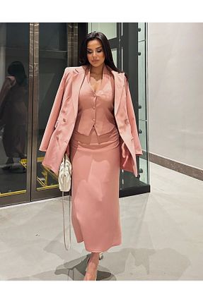 کت و شلوار صورتی زنانه یقه کتی pembekurdelem - کد 830136675
