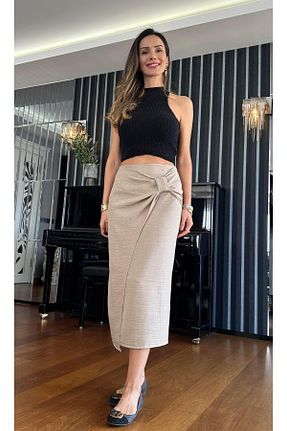 دامن بژ زنانه کتان Atelier Derin - کد 809243894