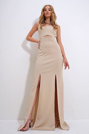 لباس بژ زنانه بافتنی Trend Alaçatı Stili - کد 829289390