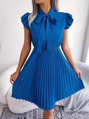 لباس آبی زنانه بافتنی کرپ راحت آستین-کوتاه کد 829961536