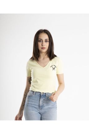تی شرت زرد زنانه کراپ فیت یقه هفت کد 820925826