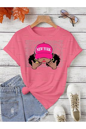 تیشرت سایز بزرگ صورتی زنانه T-Shirt aynewmoda - کد 829742184